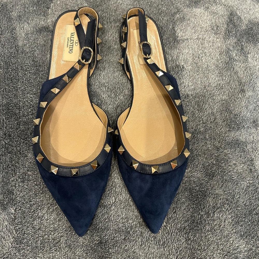 Valentino Women's Dark Blue Studded Flats